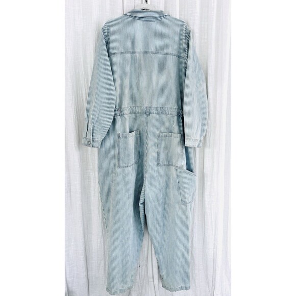 NWT Old Navy Cami Blue & White Railroad Stripe 100% Cotton Jean Jumpsuit Plus 3X - Picture 10 of 14